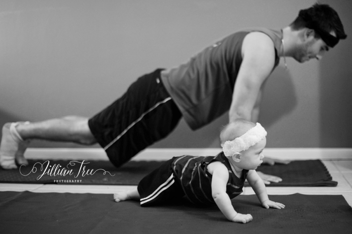 baby planking with father at workout
